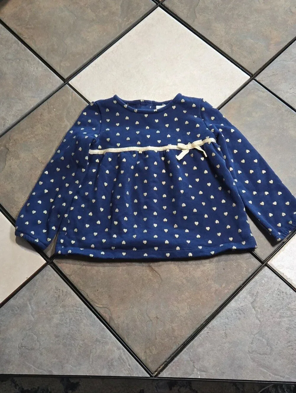 Carter's Heart Print Peplum Top 4T Navy Gold Fleece Sweatshirt Cozy Fashionista